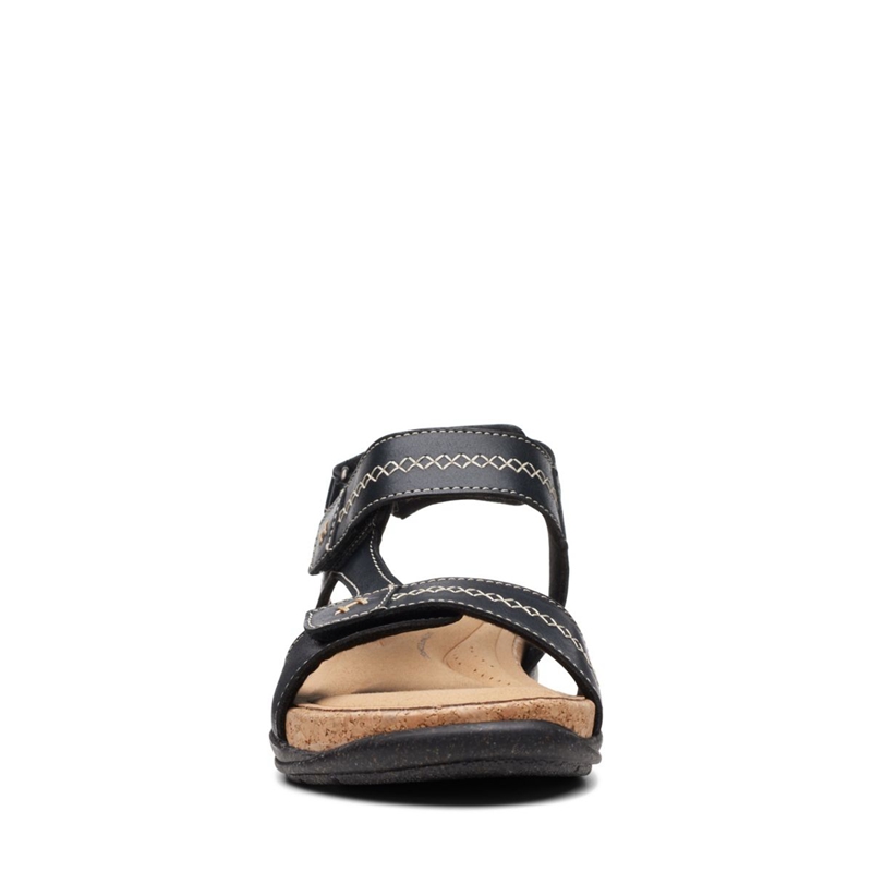 Black Clarks Roseville Mae Leather Women's Sandals | 62053-JLQF