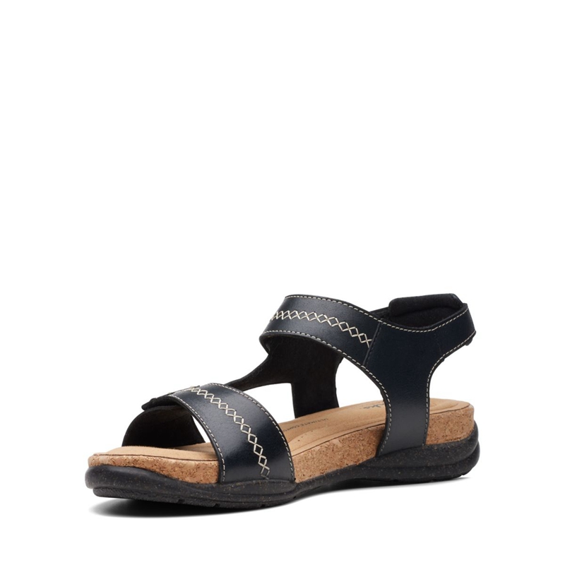 Black Clarks Roseville Mae Leather Women's Sandals | 62053-JLQF