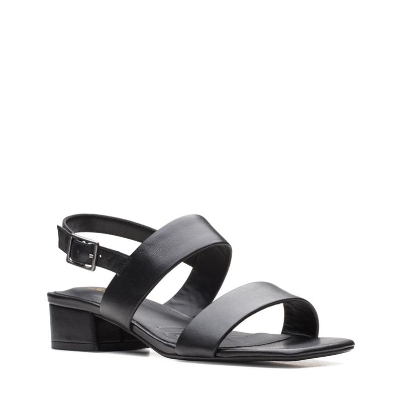 Black Clarks Seren25 Strap Leather Women's Sandals | 09526-PNCZ