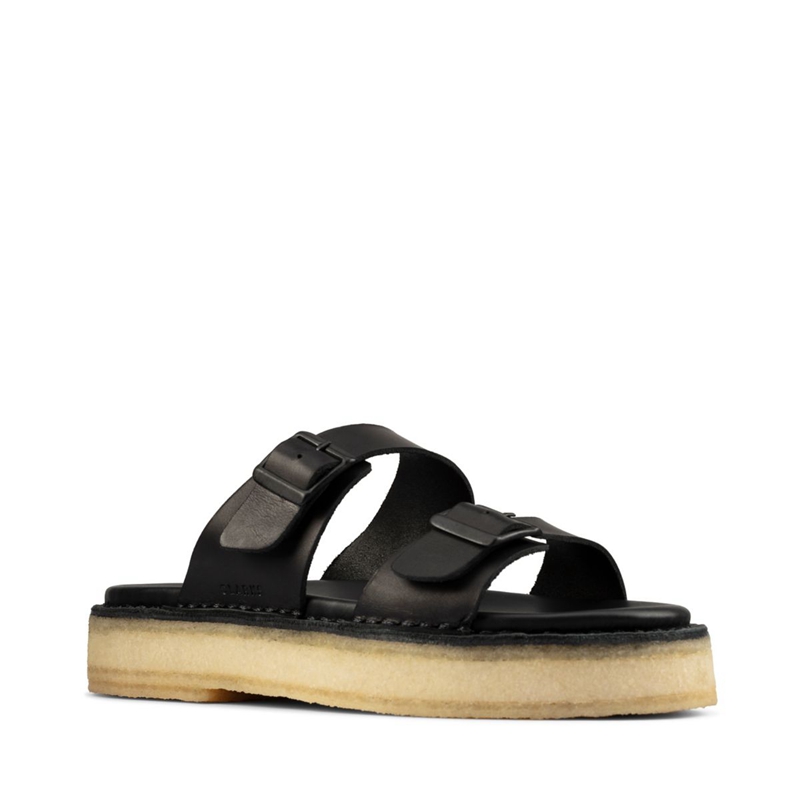 Black Clarks Sndl Leather Women's Sandals | 17680-CDFT