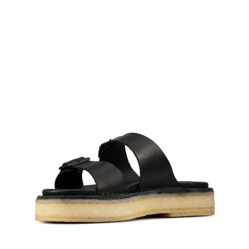 Black Clarks Sndl Leather Women's Sandals | 17680-CDFT