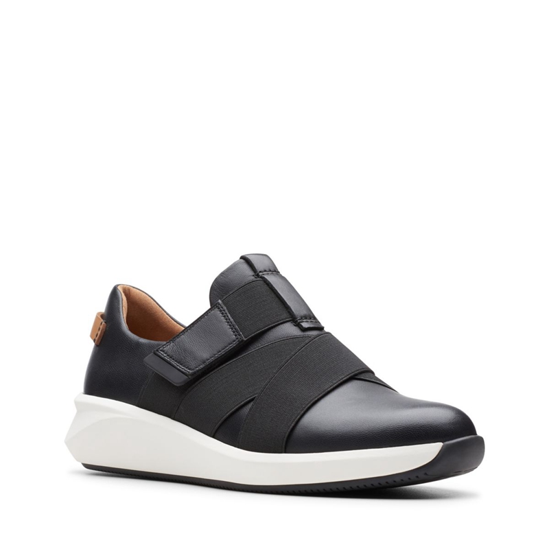 Black Clarks Un Rio Strap Leather Women's Sneakers | 89046-VQXM