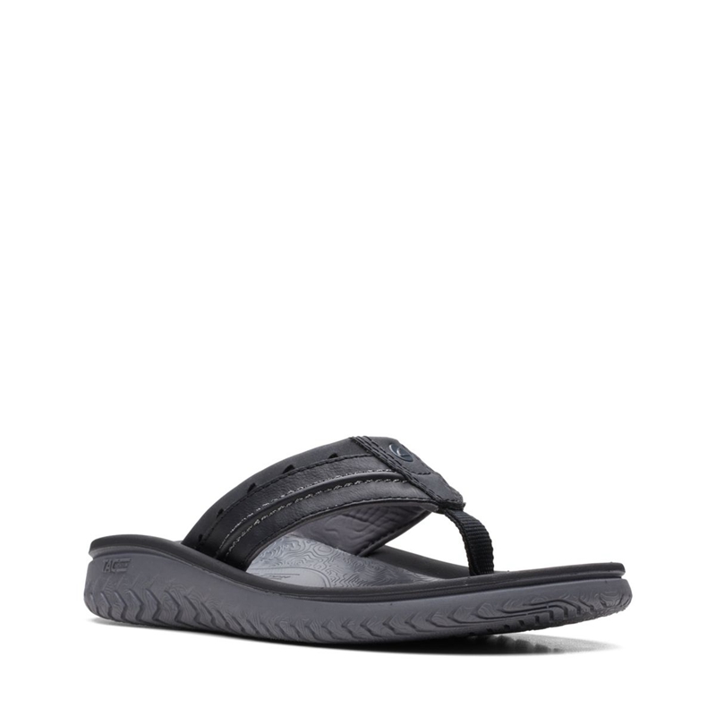 Black Clarks Wesley Post Men's Flip Flops | 16372-KBMD