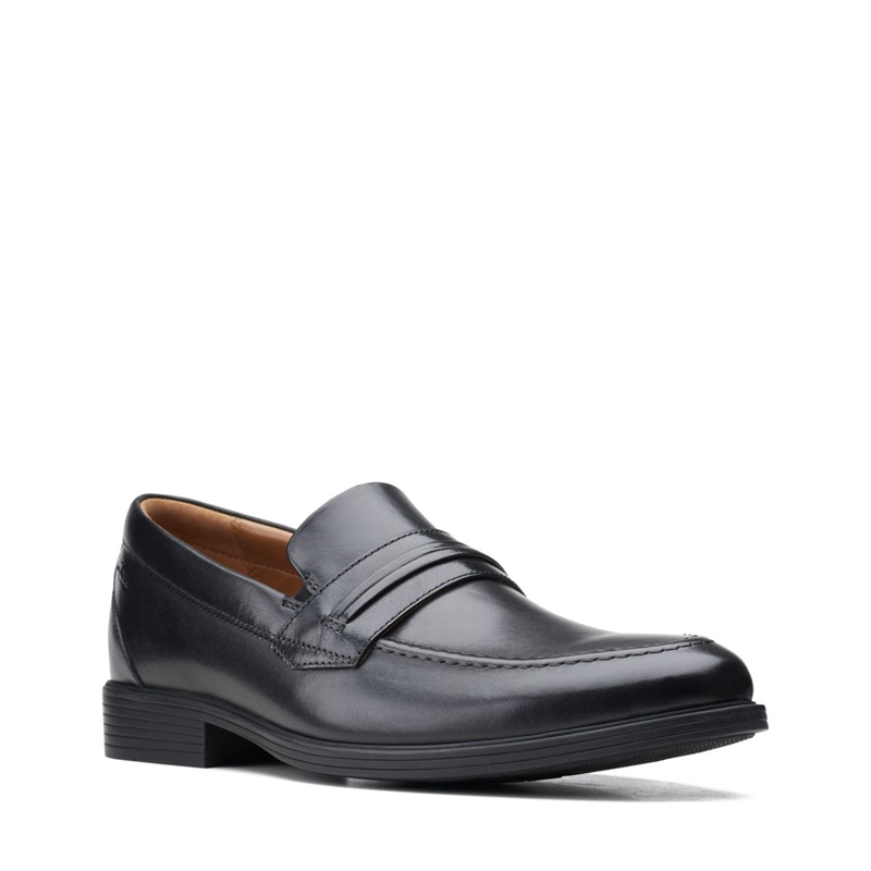 Black Clarks Whiddon Loafer Leather Men's Dress Shoes | 15086-WVNM