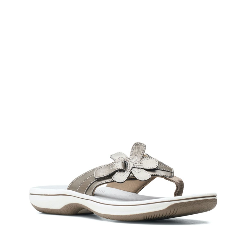 Blue Grey Clarks Brinkley Flora Pewter Women's Flip Flops | 90618-FQSG