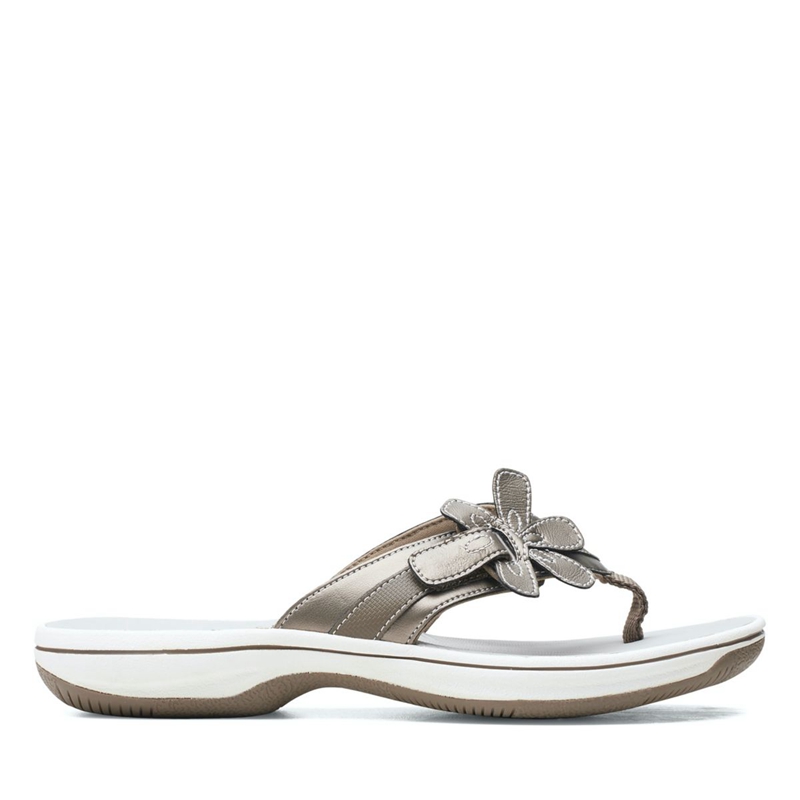 Blue Grey Clarks Brinkley Flora Pewter Women\'s Flip Flops | 90618-FQSG