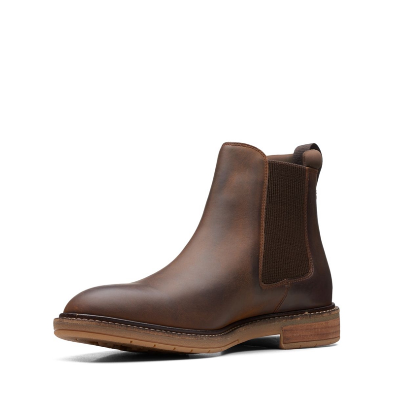 Brown Clarks Clarkdale Hall Beeswax Leather Men's Chelsea Boots | 09376-XLWZ