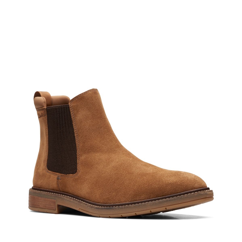 Brown Clarks Clarkdale Hall Cognac Suede Men's Chelsea Boots | 31568-MJDA