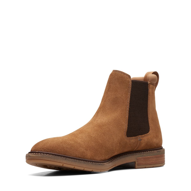 Brown Clarks Clarkdale Hall Cognac Suede Men's Chelsea Boots | 31568-MJDA