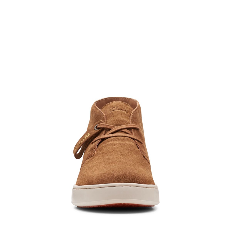 Brown Clarks Court Lite Cognac Suede Men's Booties | 01345-QDHS