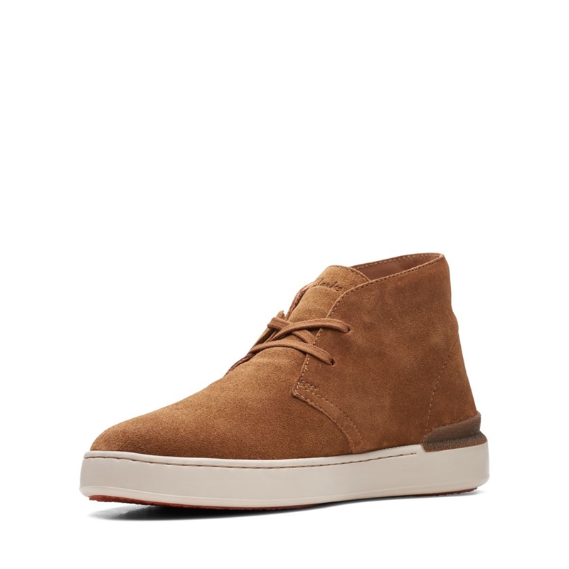 Brown Clarks Court Lite Cognac Suede Men's Desert Boots | 14329-WMUX