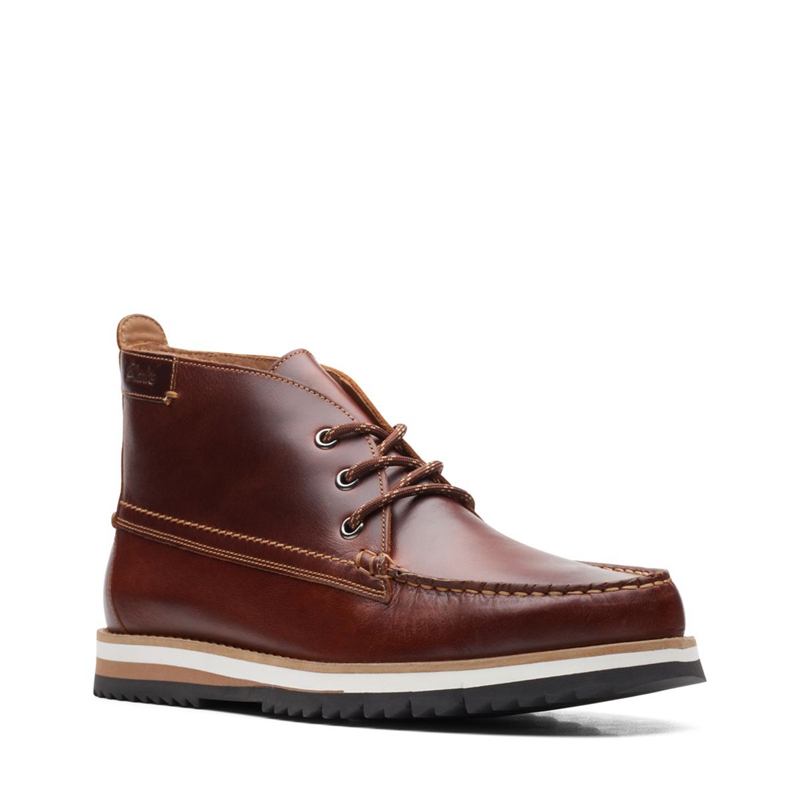 Brown Clarks Durston Mid British Lea Men's Chukka Boots | 94301-LSPI