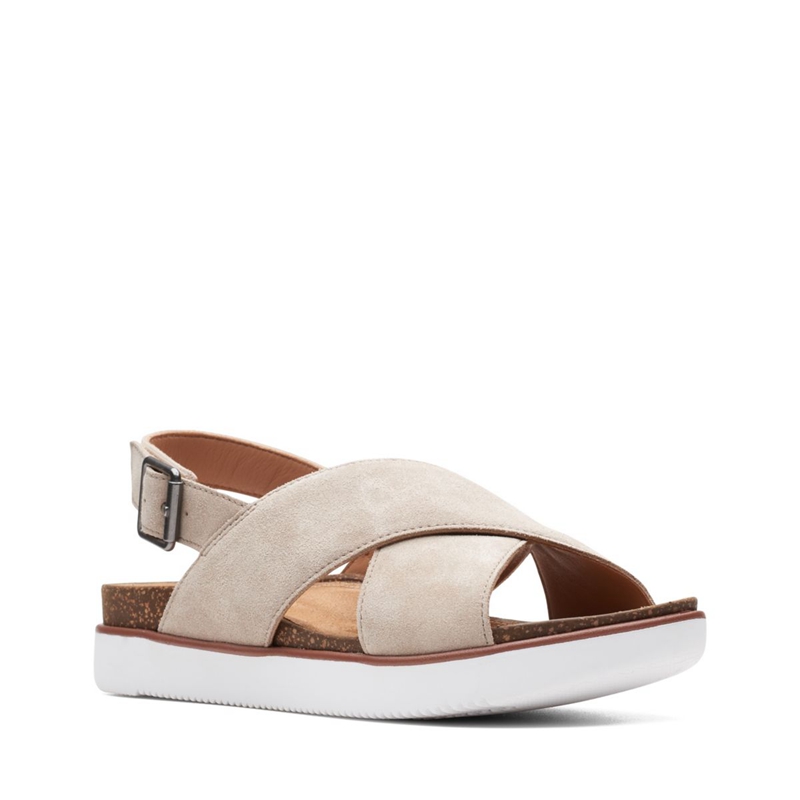 Brown Clarks Elayne Cross Sand Suede Women's Sandals | 89372-HUXY