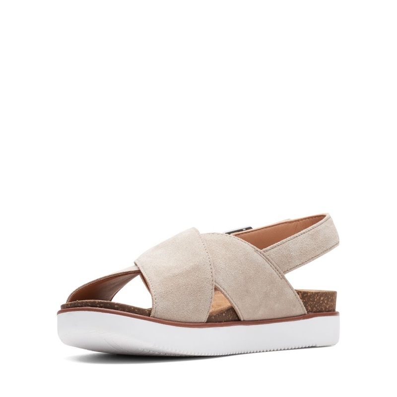 Brown Clarks Elayne Cross Sand Suede Women's Sandals | 89372-HUXY