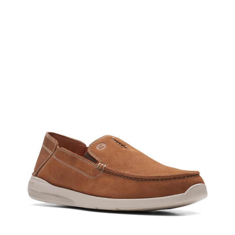 Brown Clarks Gorwin Step Nubuck Men's Slip Ons | 15430-XURK