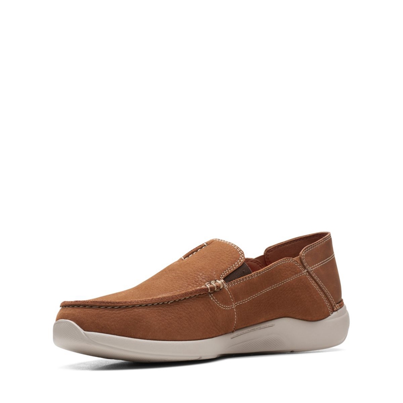 Brown Clarks Gorwin Step Nubuck Men's Slip Ons | 15430-XURK