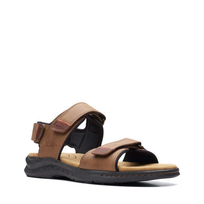 Brown Clarks Hapsford Creek Leather Men's Sandals | 51076-AYEZ