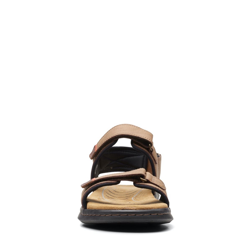 Brown Clarks Hapsford Creek Leather Men's Sandals | 51076-AYEZ