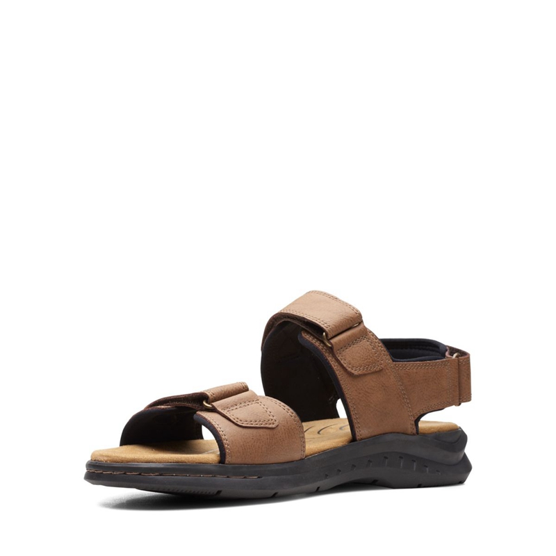 Brown Clarks Hapsford Creek Leather Men's Sandals | 51076-AYEZ