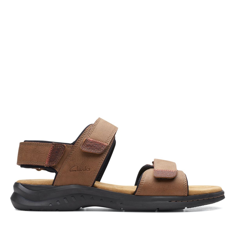 Brown Clarks Hapsford Creek Leather Men\'s Sandals | 51076-AYEZ