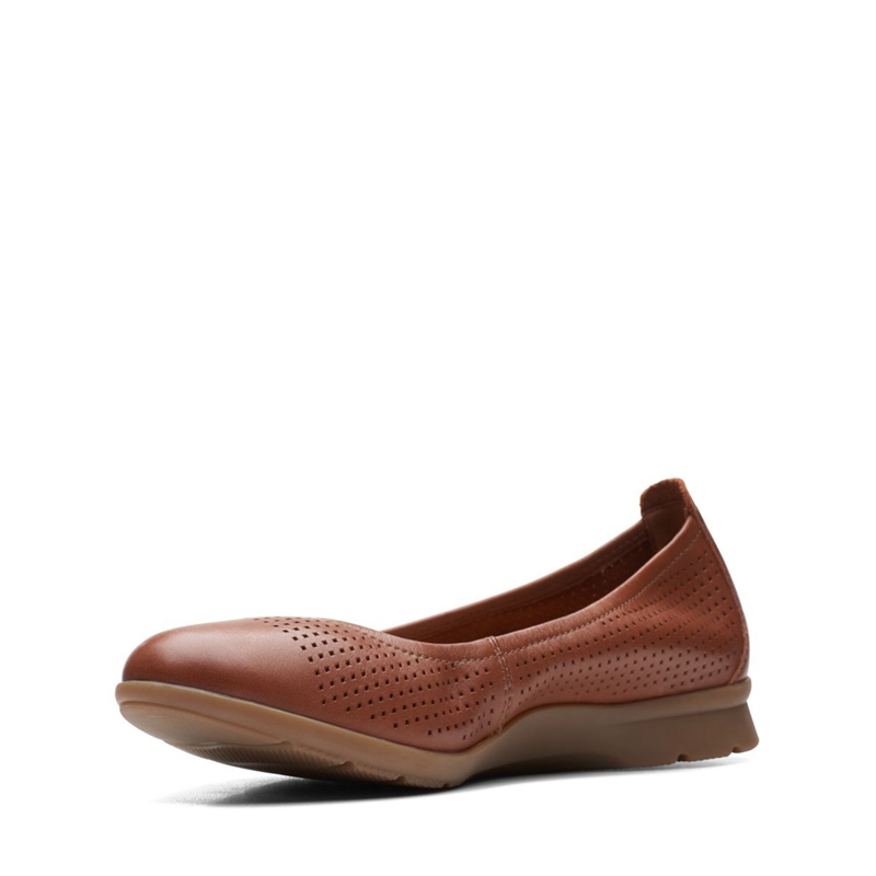 Brown Clarks Jenette Ease Tan Leather Women's Flat Shoes | 68973-NKYZ