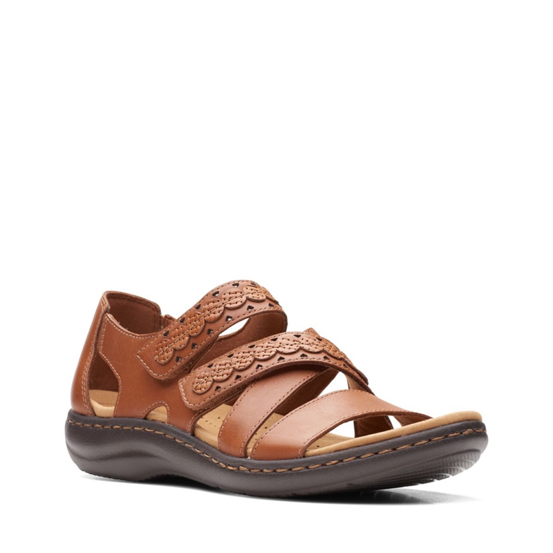 Brown Clarks LaurieannHolly Tan Leather Women's Sandals | 38047-ZKJF