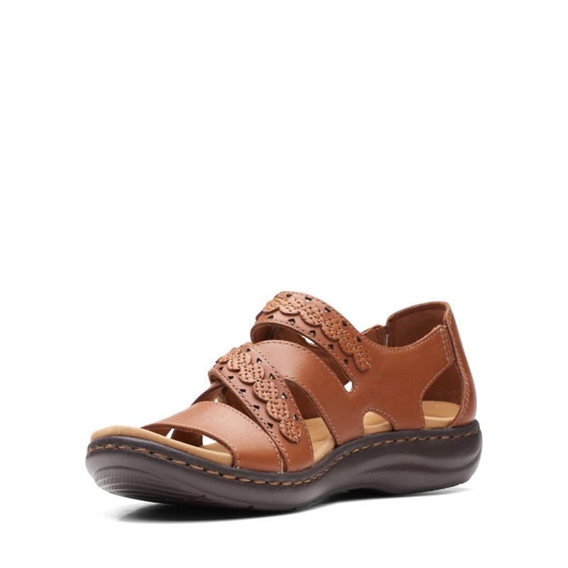 Brown Clarks LaurieannHolly Tan Leather Women's Sandals | 38047-ZKJF