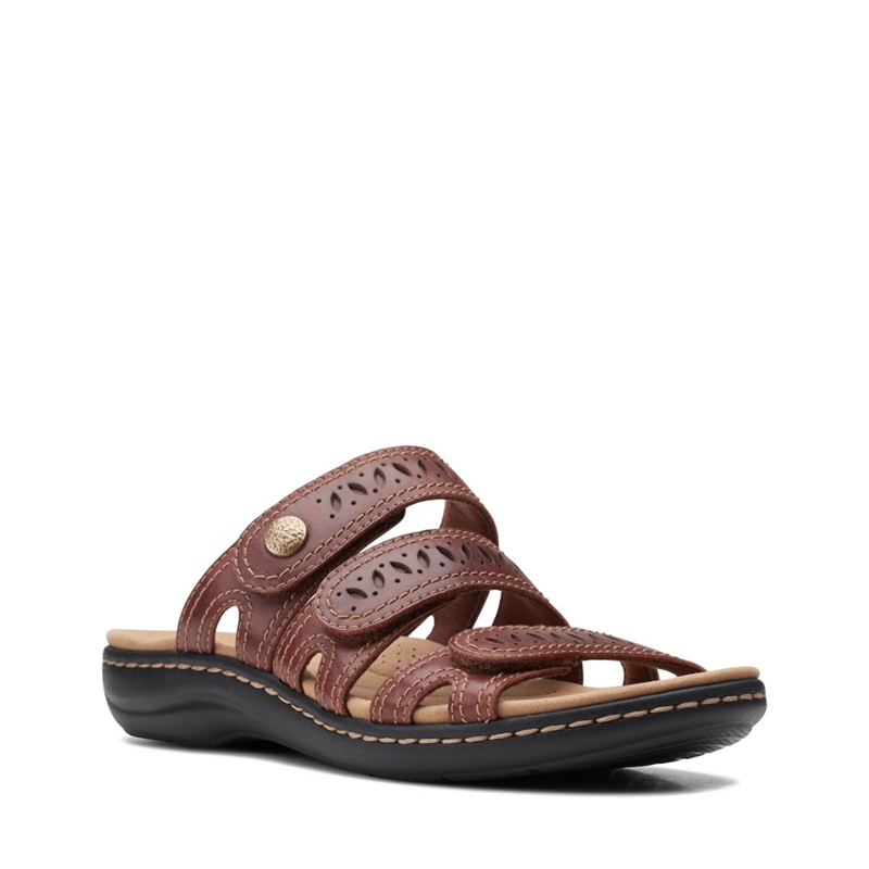 Brown Clarks Laurieann Dee Mahogany Leather Women's Sandals | 67543-WCUY