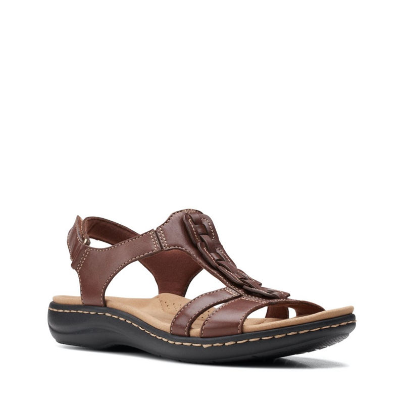 Brown Clarks Laurieann Kay Leather Women's Sandals | 68142-AIRQ