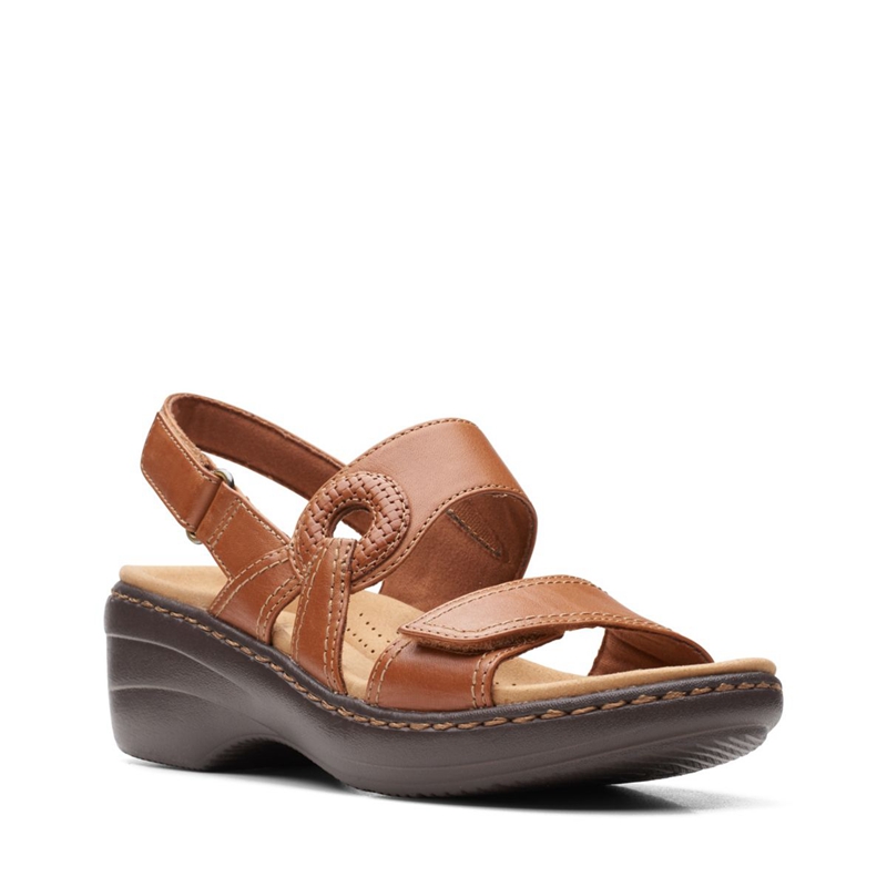 Brown Clarks Merliah Opal Leather Women's Sandals | 34190-SBDR