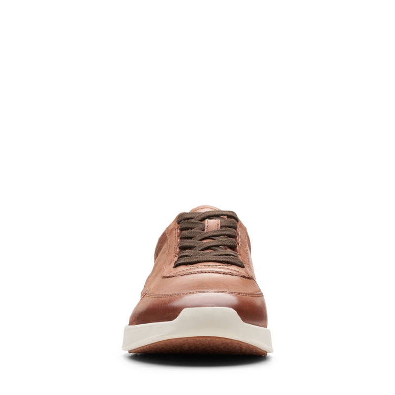 Brown Clarks RaceLite Lace Tan Leather Men's Sneakers | 80976-TFIY