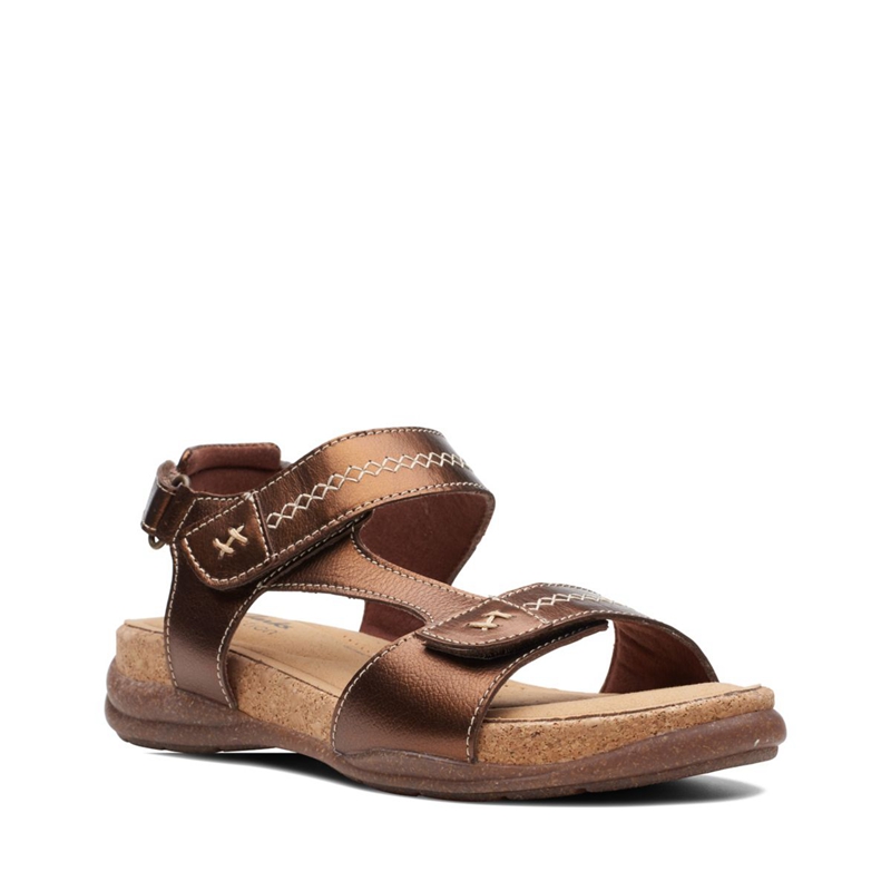 Brown Clarks Roseville Mae Leather Women's Sandals | 46789-JNGR