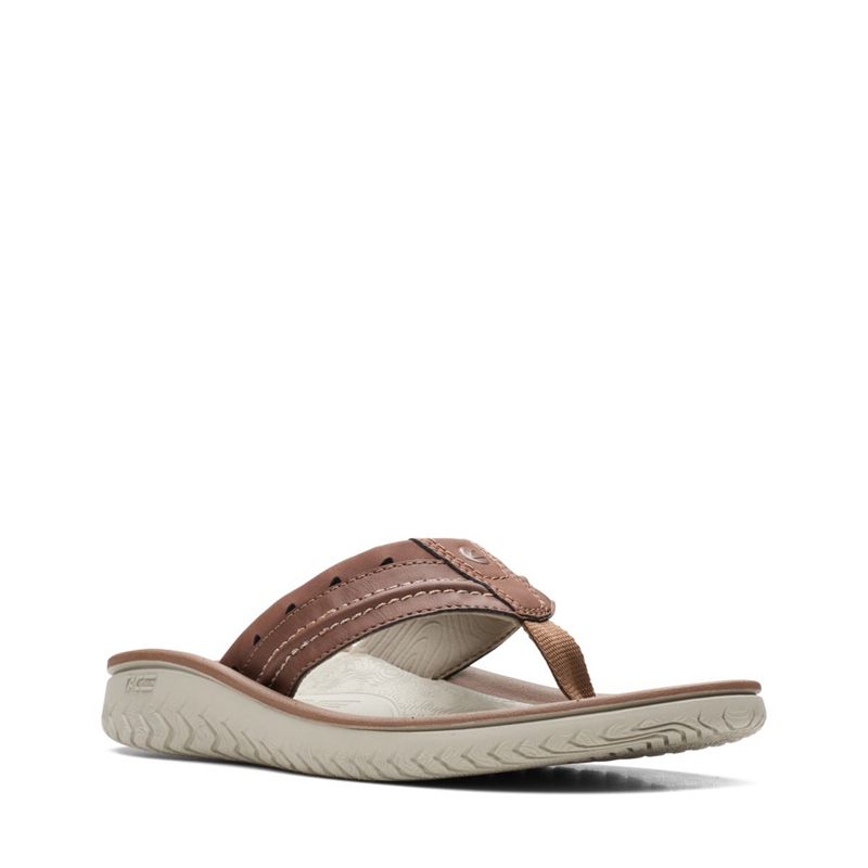 Brown Clarks Wesley Post Men's Flip Flops | 90147-USNA