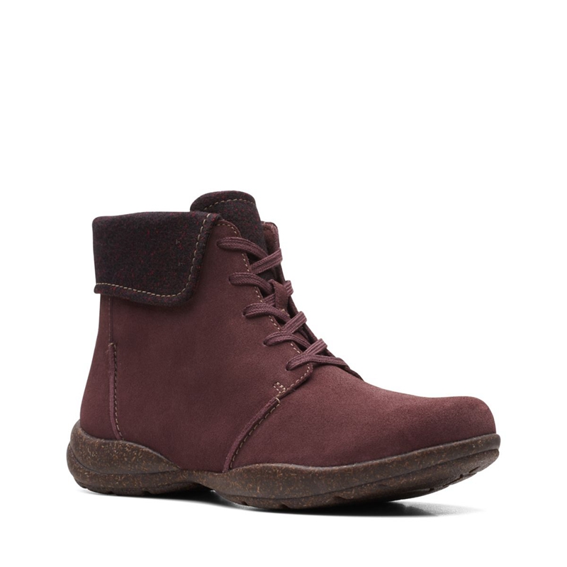 Burgundy Clarks Roseville Lace Suede Women's Desert Boots | 12903-BOIT