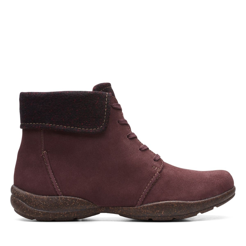 Burgundy Clarks Roseville Lace Suede Women\'s Desert Boots | 12903-BOIT