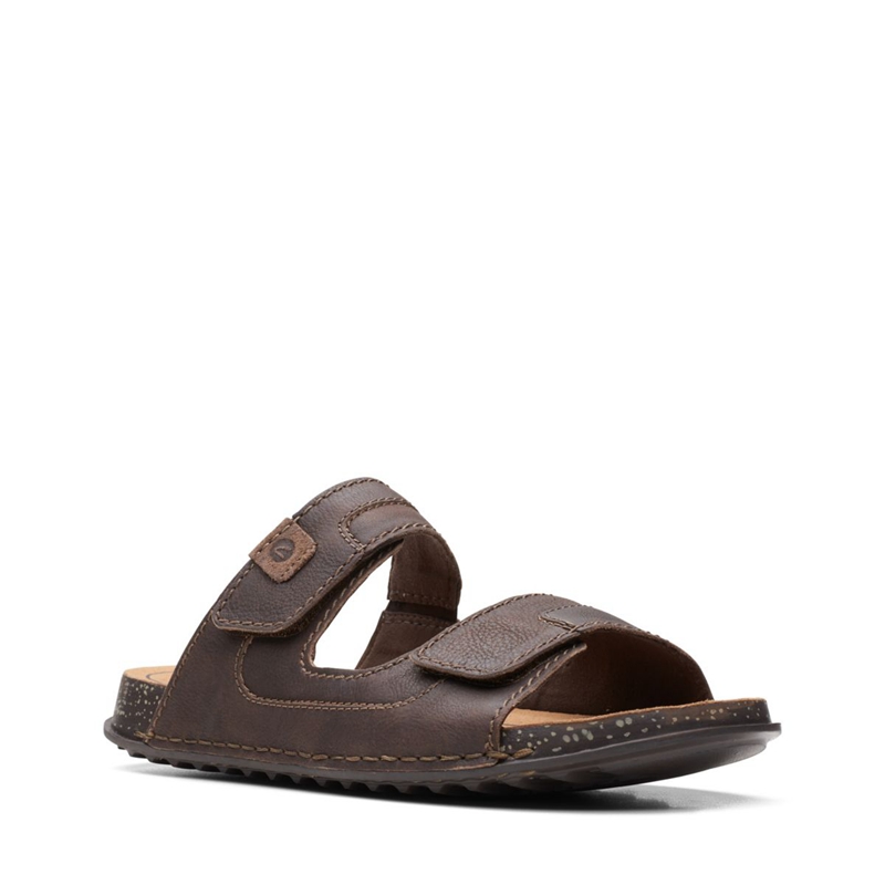 Dark Brown Clarks Crestview Easy Lea Men's Sandals | 72061-IHCP