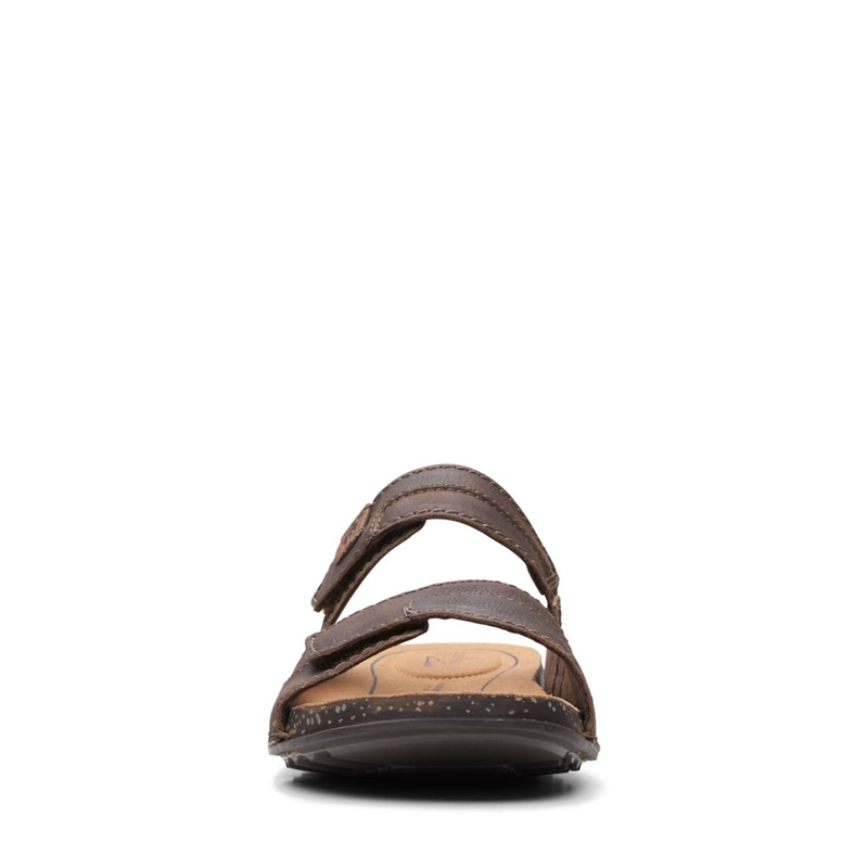 Dark Brown Clarks Crestview Easy Lea Men's Sandals | 72061-IHCP