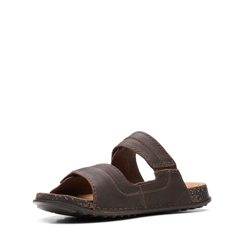 Dark Brown Clarks Crestview Easy Lea Men's Sandals | 72061-IHCP