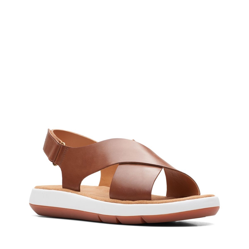 Dark Brown Clarks Jemsa Cross Lea Women's Sandals | 14572-CTFJ