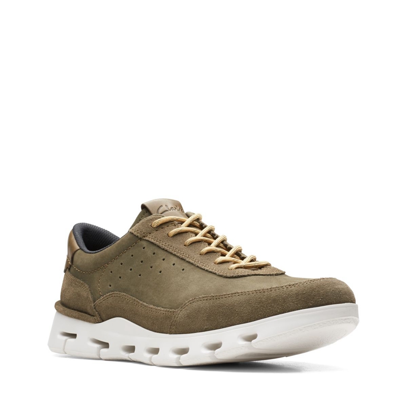 Dark Olive Clarks Nature X One Combi Men's Sneakers | 81026-FJKD