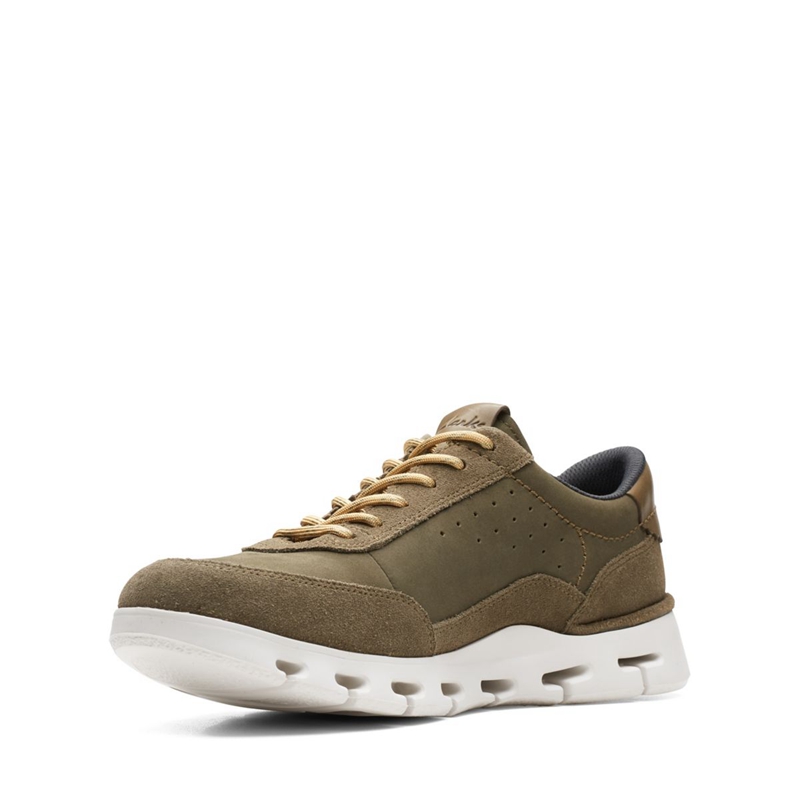 Dark Olive Clarks Nature X One Combi Men's Sneakers | 81026-FJKD