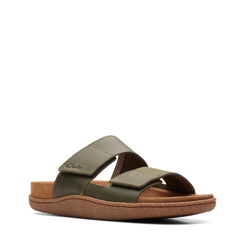 Dark Olive Clarks Pilton Strap Nub Men's Sandals | 01374-RUFQ