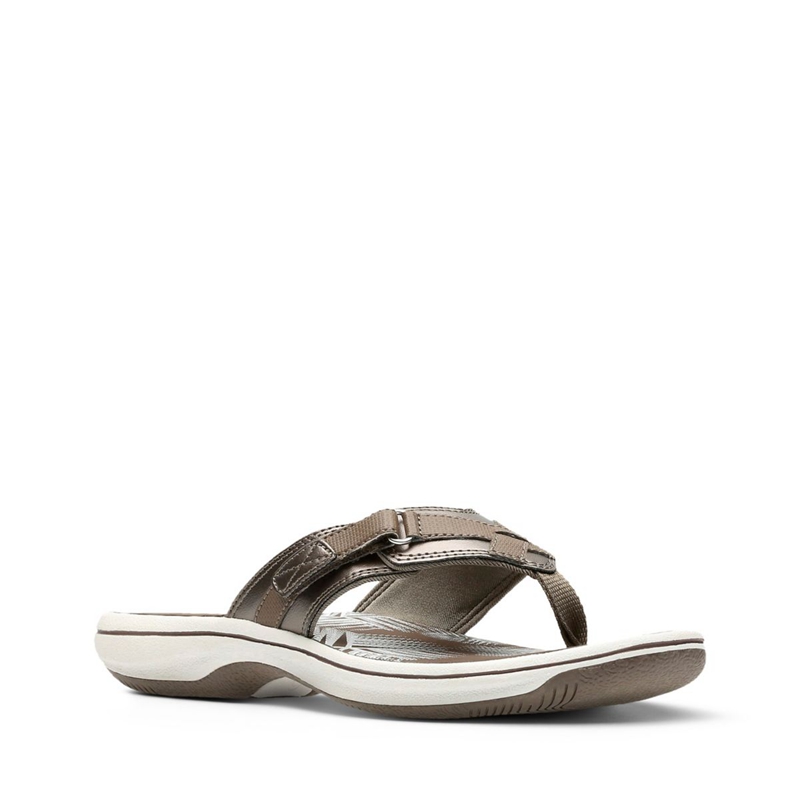 Grey Clarks BREEZE SEA Pewter Synthetic Women's Flip Flops | 96318-AZTY