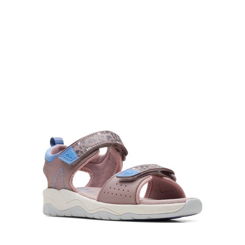 Grey / Pink Clarks Clowder Print Older Kids' Sandals | 23465-RCYX