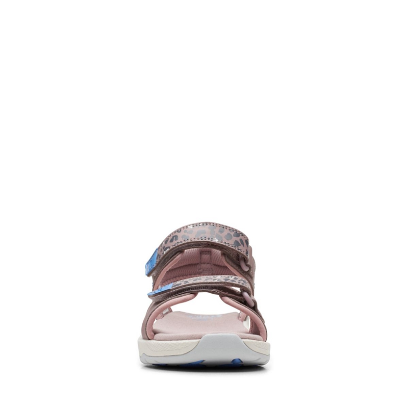 Grey / Pink Clarks Clowder Print Older Kids' Sandals | 23465-RCYX