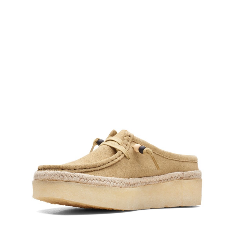 Khaki Clarks Wallabee Cup Lo Maple Suede Women's Slip Ons | 76312-XOTD