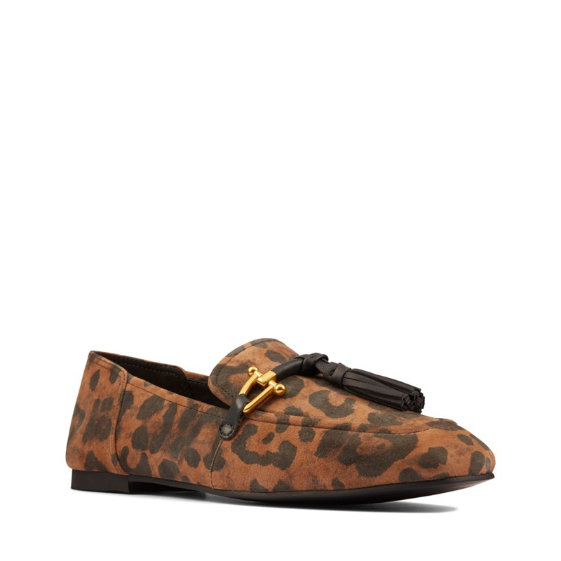 Leopard Clarks Pure 2 Tassel Suede Women's Flat Shoes | 90825-VMXY