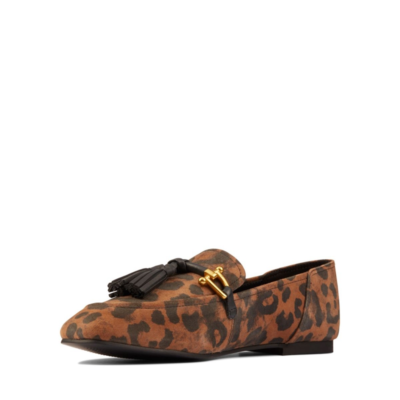 Leopard Clarks Pure 2 Tassel Suede Women's Flat Shoes | 90825-VMXY