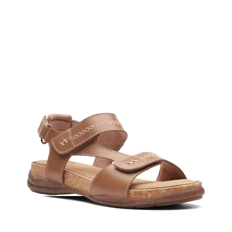 Light Brown Clarks Roseville Mae Light Tan Lea Women's Sandals | 80537-SHXQ