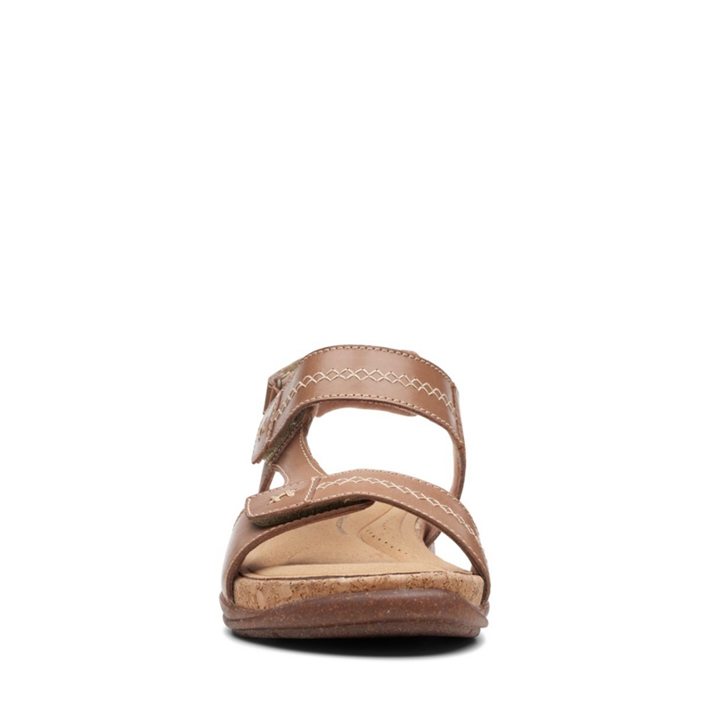 Light Brown Clarks Roseville Mae Light Tan Lea Women's Sandals | 80537-SHXQ